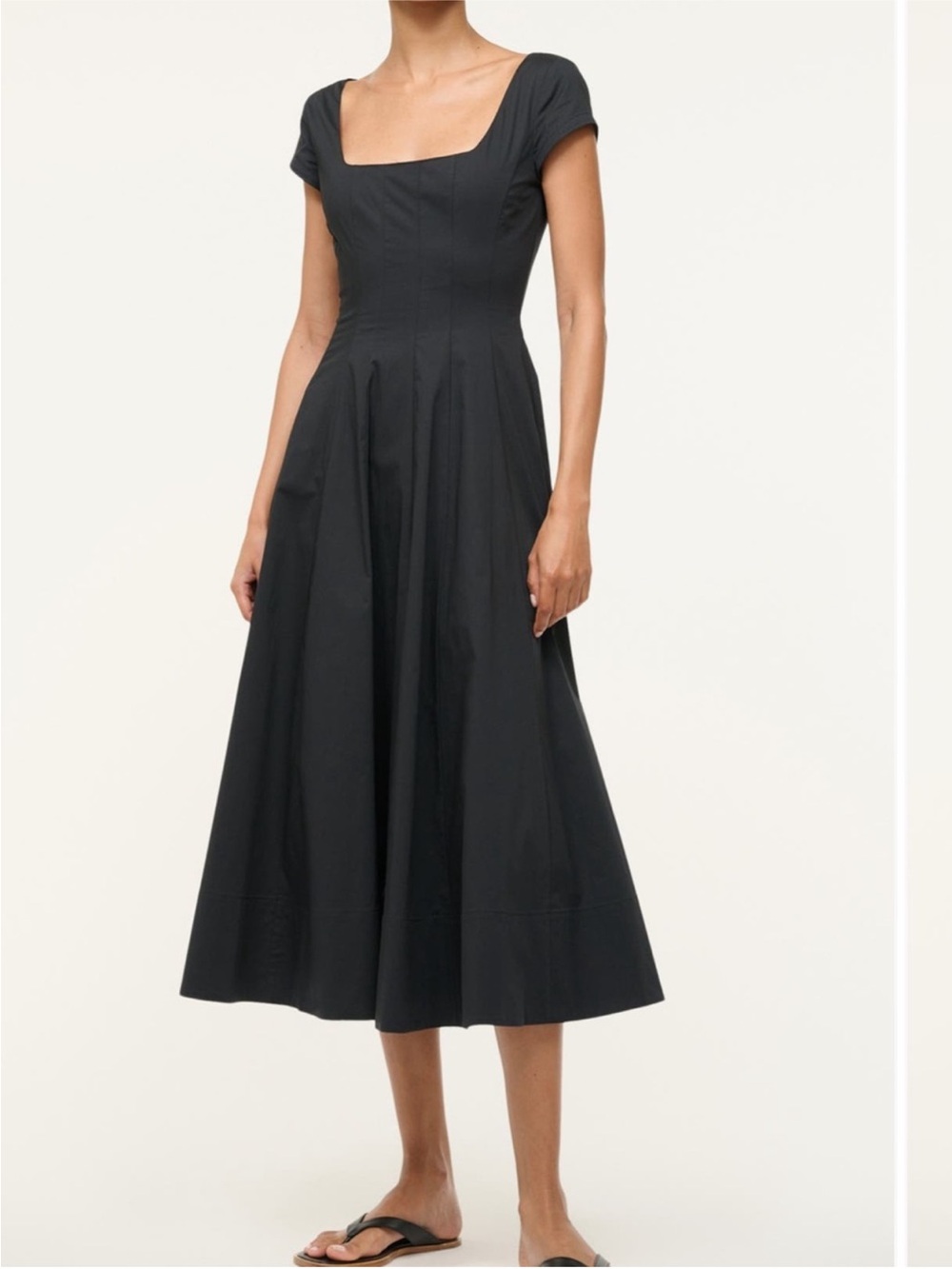 ✨NEW✨STAUD Wells Stretch Cotton Fit & Flare Midi Dress in Black